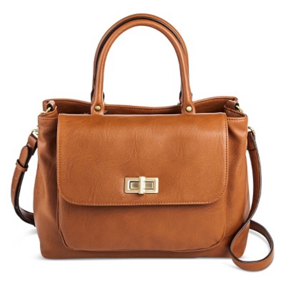 Merona Cognac Crossbody Satchel Handbag - Picture 1 of 7